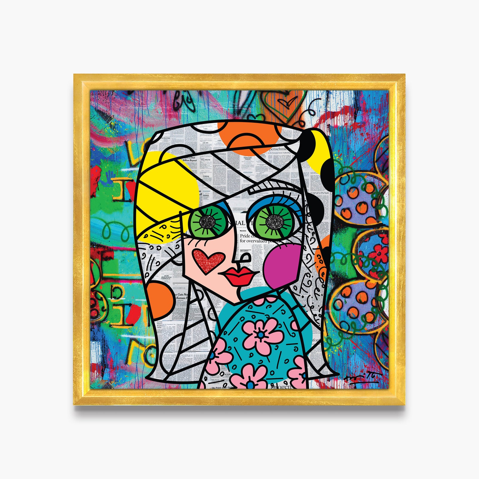 Romero Britto look me in the eyes  colorful pop art design