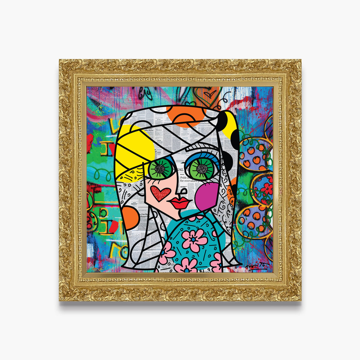 Romero Britto look me in the eyes  colorful pop art design