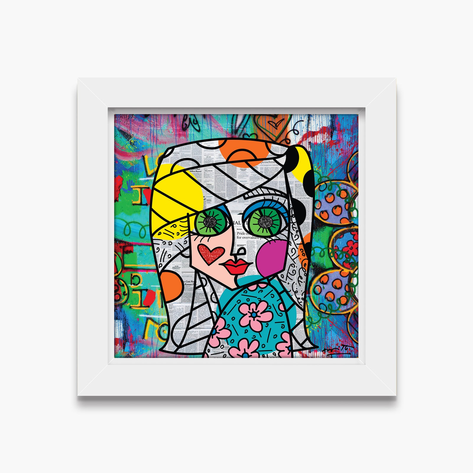 Romero Britto look me in the eyes  contemporary pop art piece