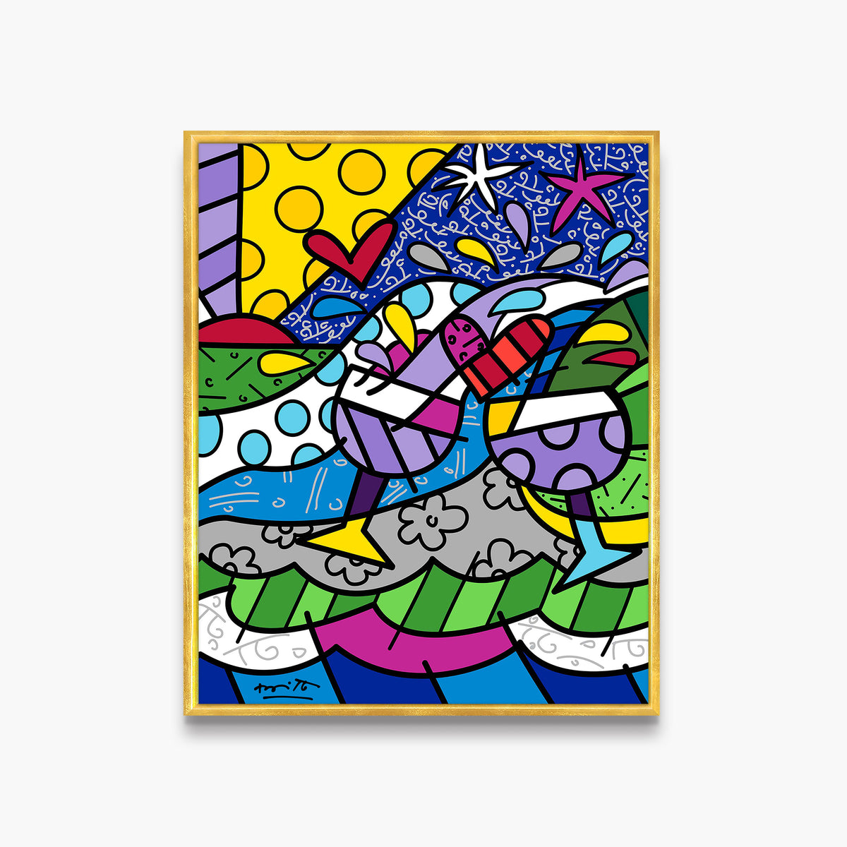 Romero Britto wine country purple limited edition  contemporary pop art piece