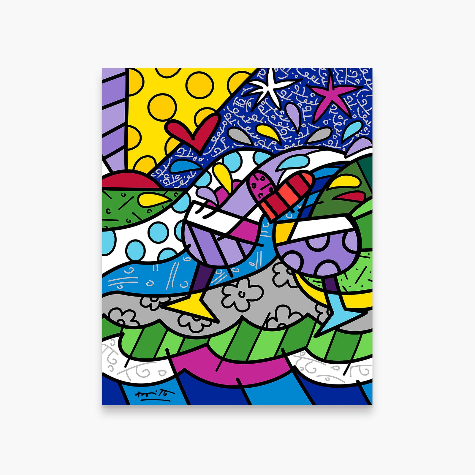 Romero Britto wine country purple limited edition  colorful pop art design