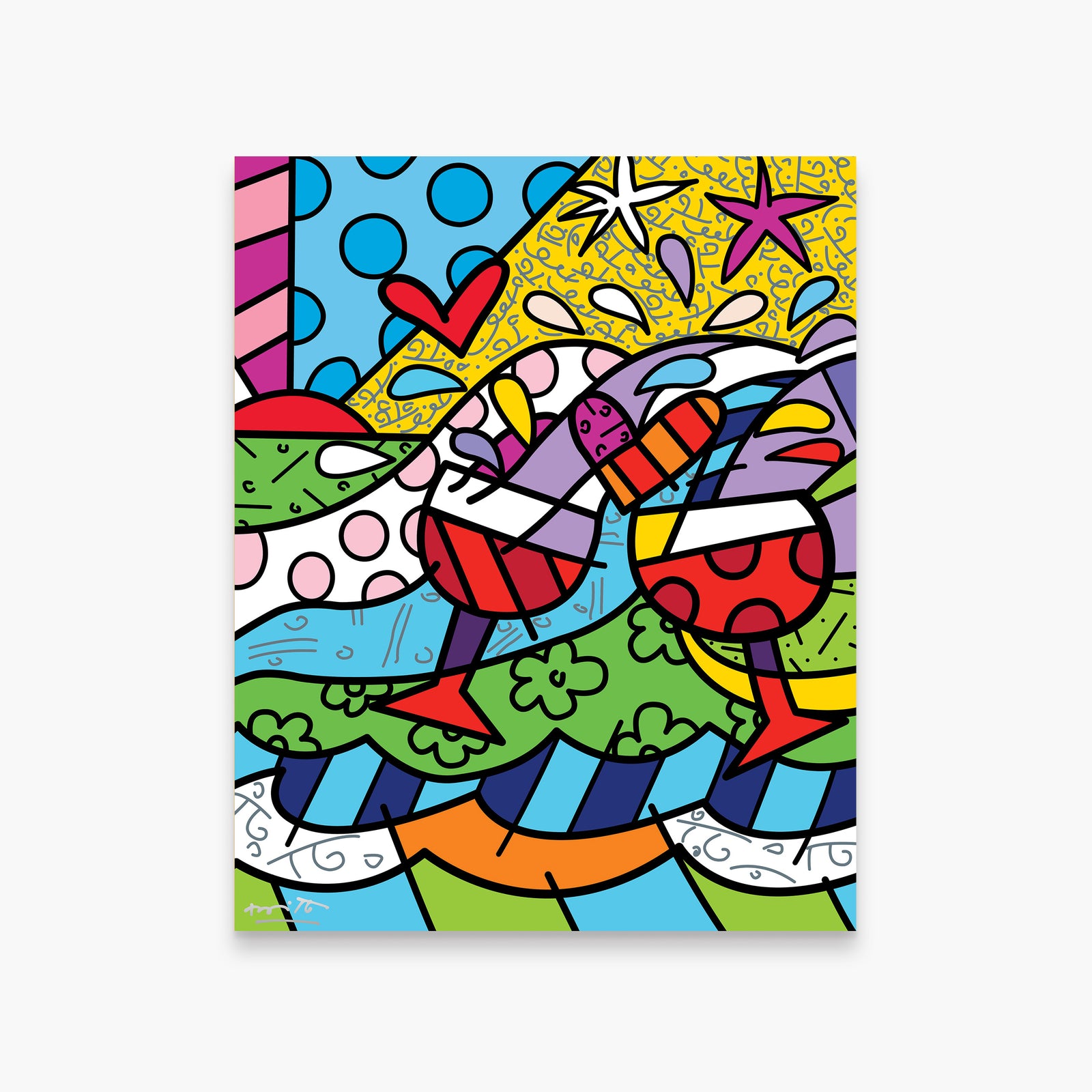 Romero Britto wine country red limited edition  colorful pop art design