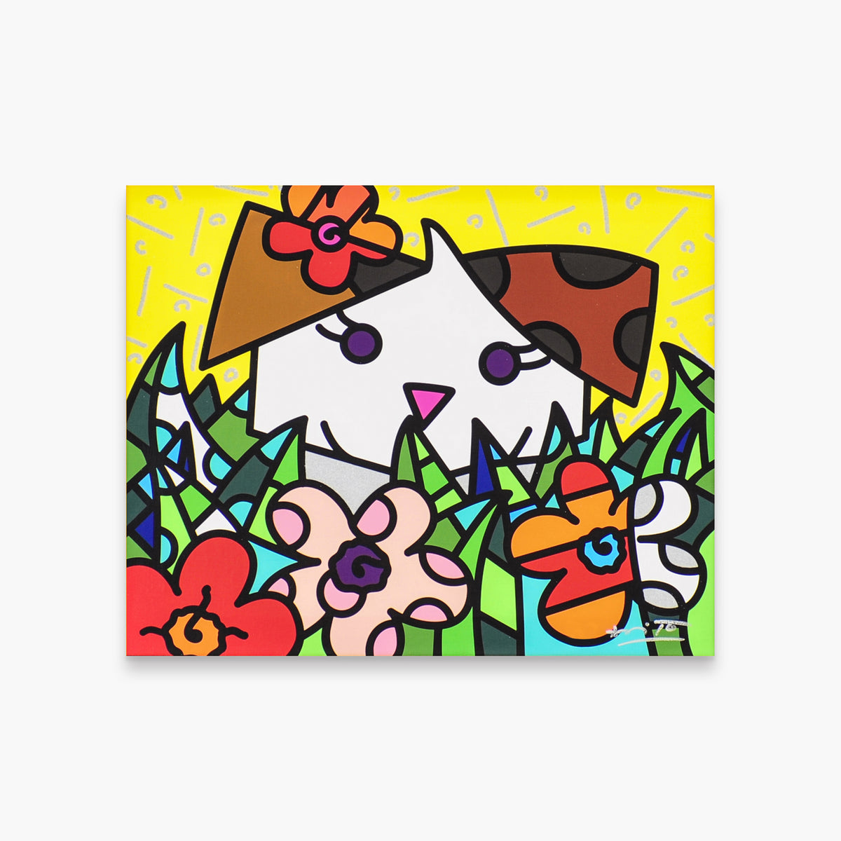 Romero Britto spring puppy limited edition print  colorful pop art design