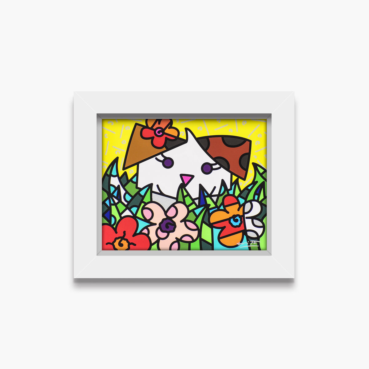 Romero Britto spring puppy limited edition print  contemporary pop art piece
