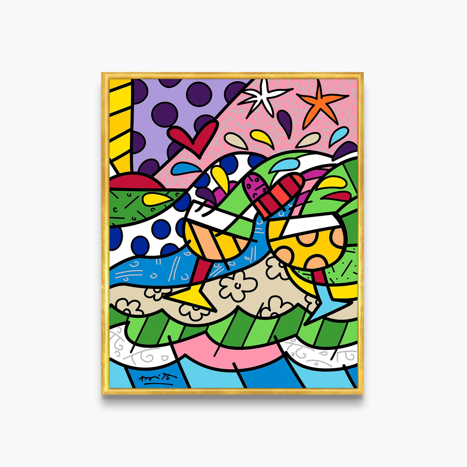 Romero Britto wine country yellow limited edition  colorful pop art design