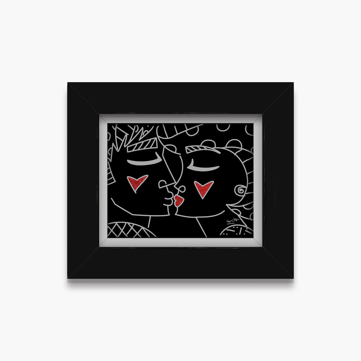 Romero Britto two red hearts red lips  contemporary pop art piece