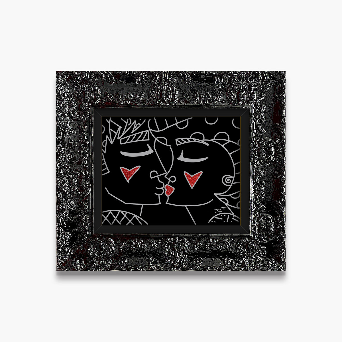two red hearts red lips  artistic colorful design collectible