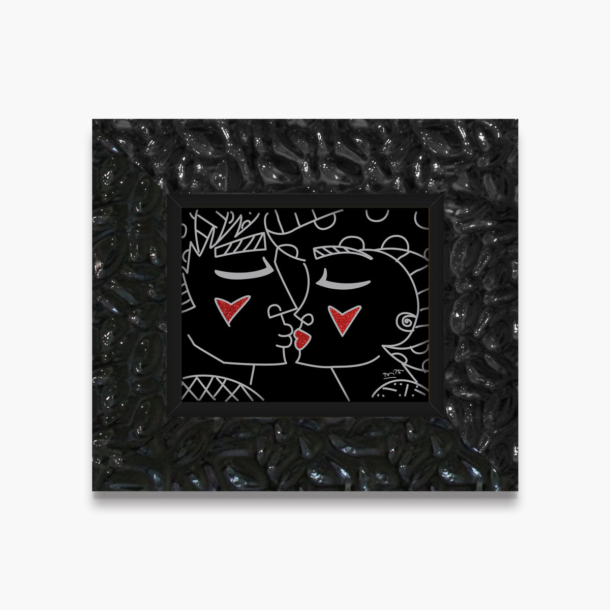 two red hearts red lips  artistic colorful design collectible