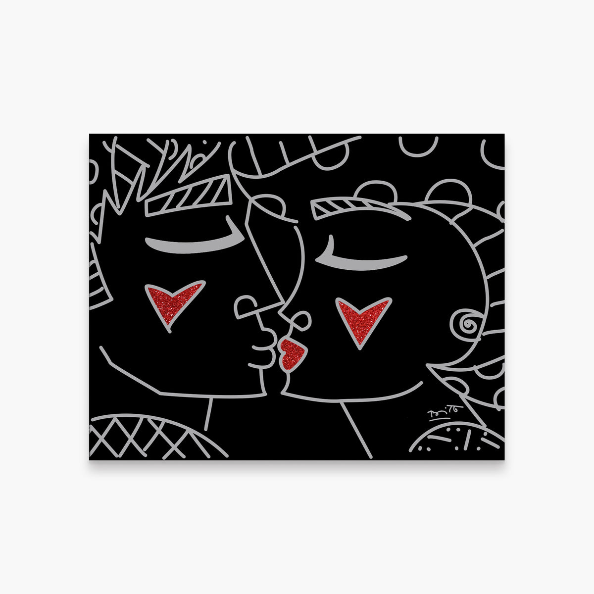 two red hearts red lips  artistic colorful design collectible