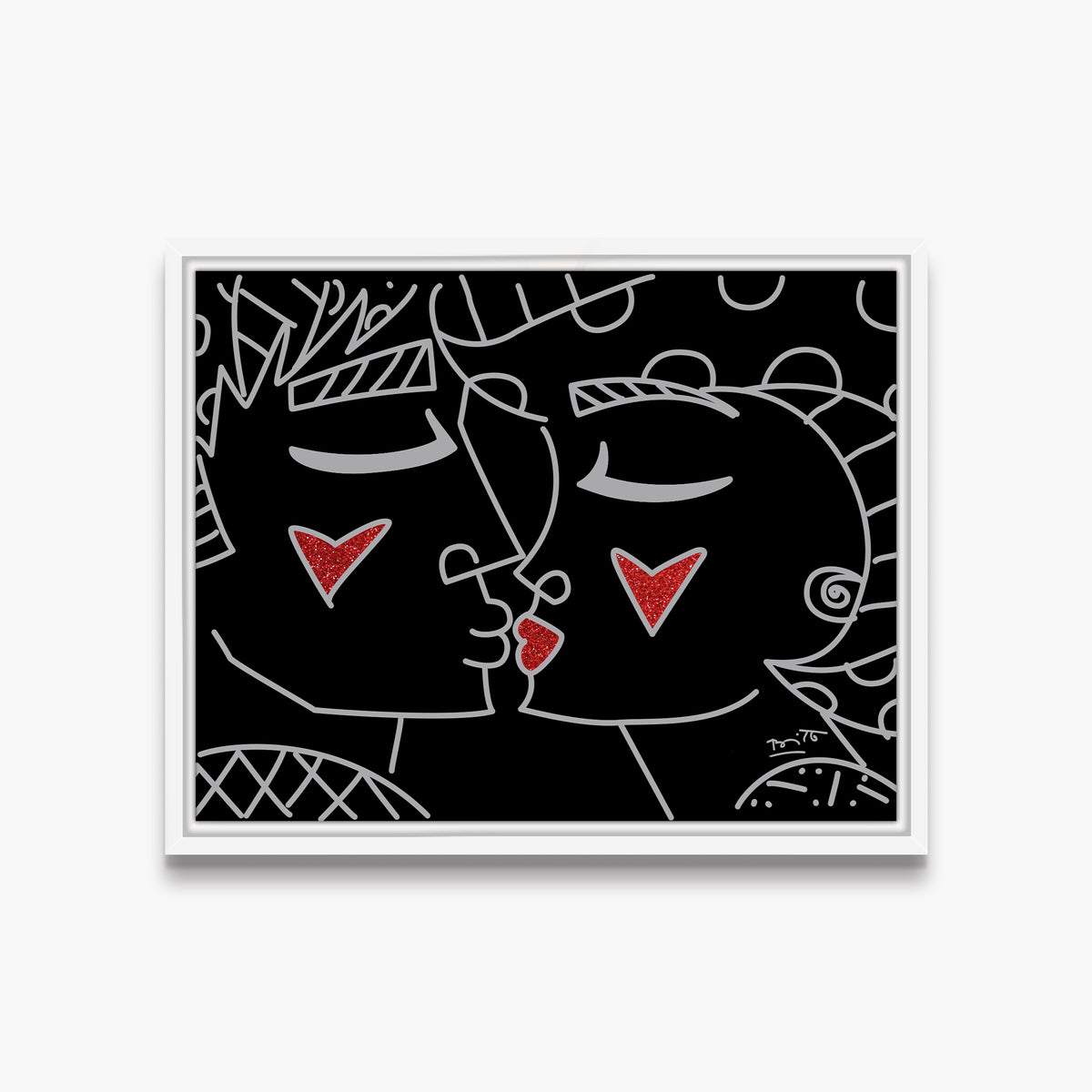 Romero Britto two red hearts red lips  colorful pop art design