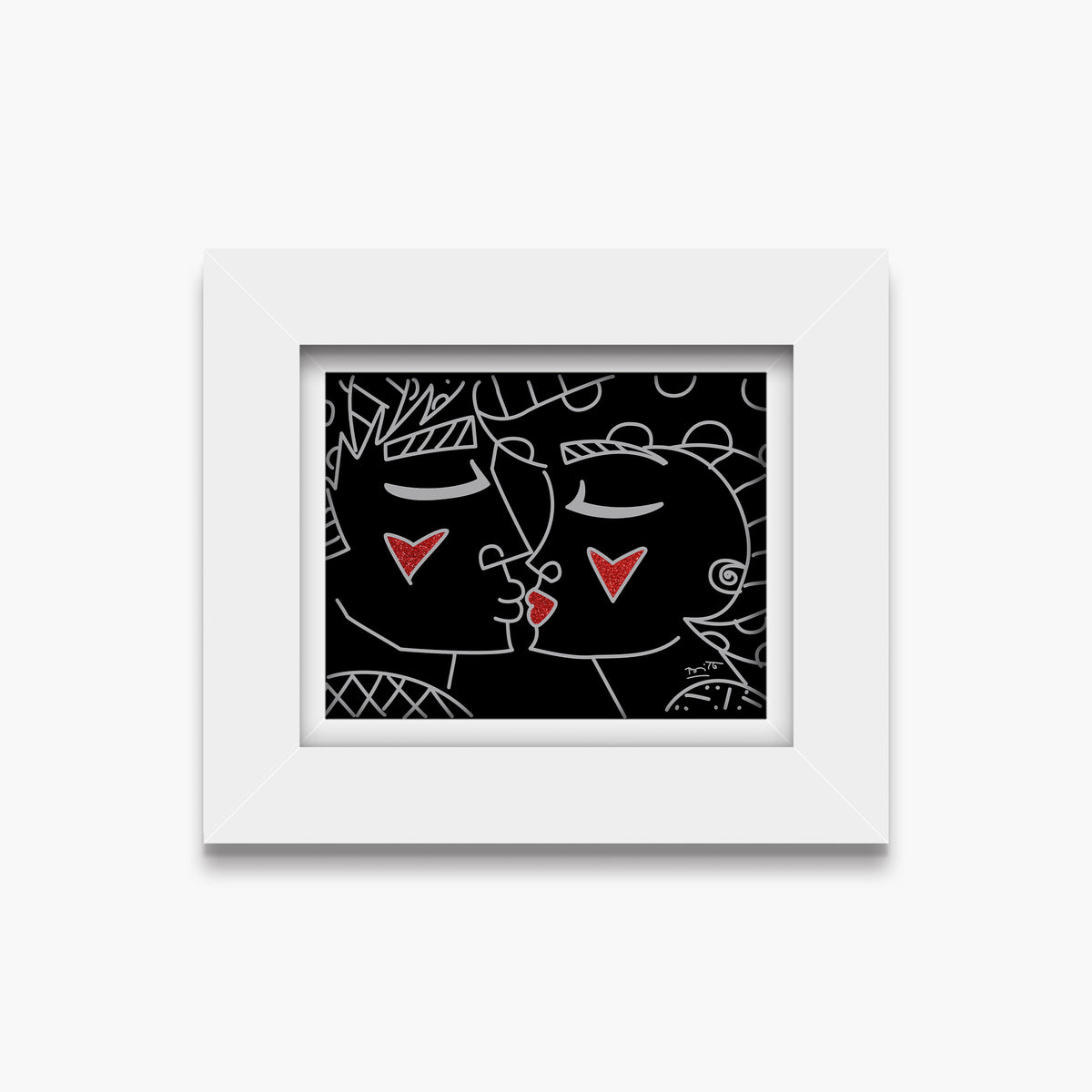 two red hearts red lips  artistic colorful design collectible