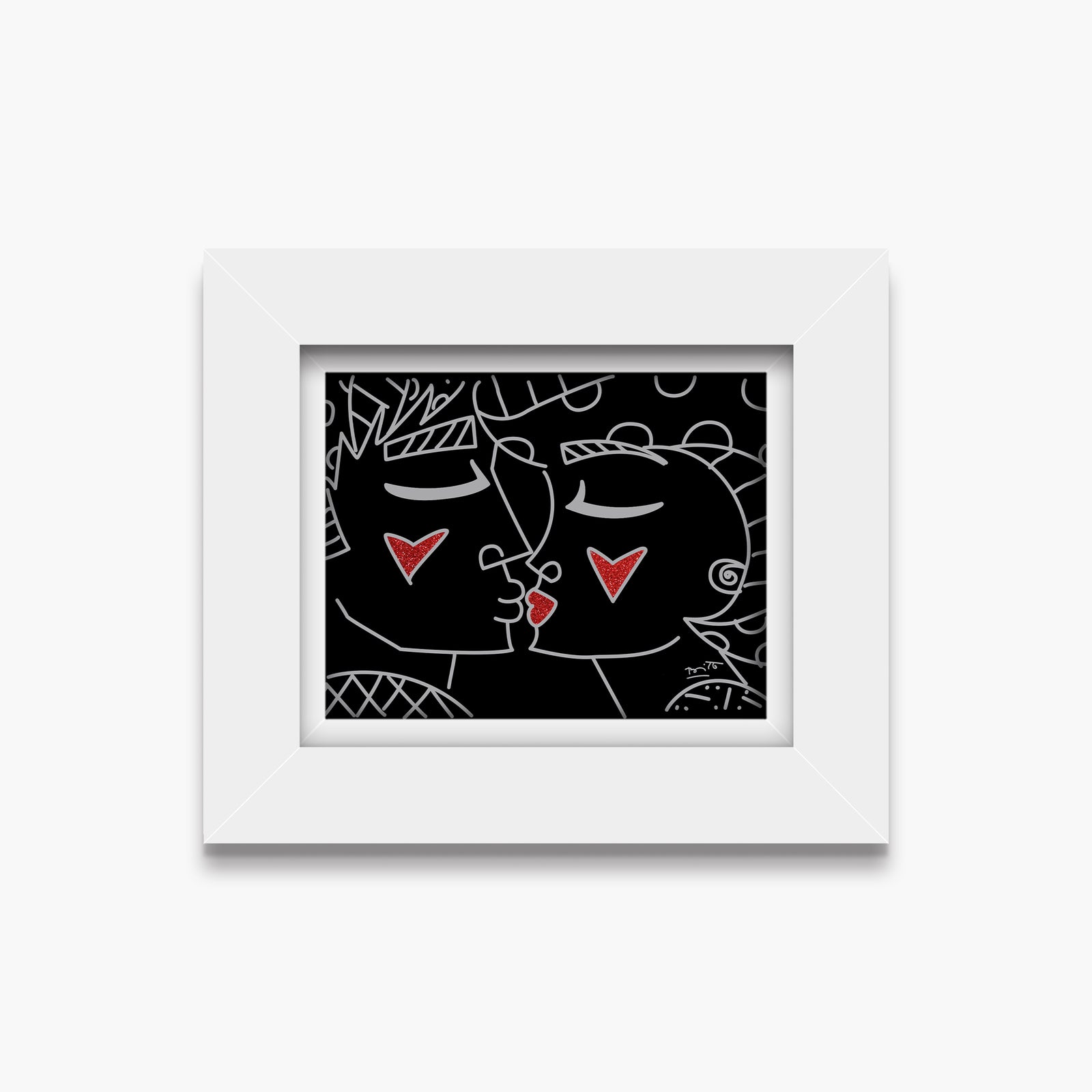 two red hearts red lips  artistic colorful design collectible