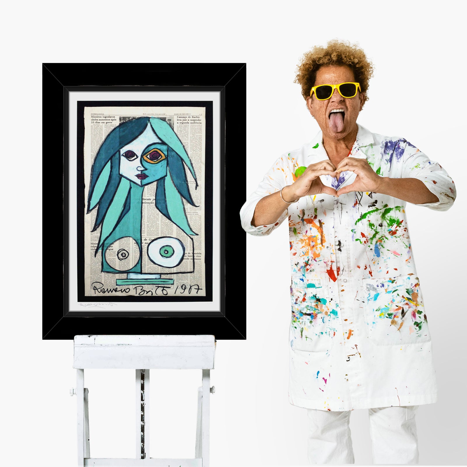 Romero Britto turquoise limited edition print  colorful pop art design