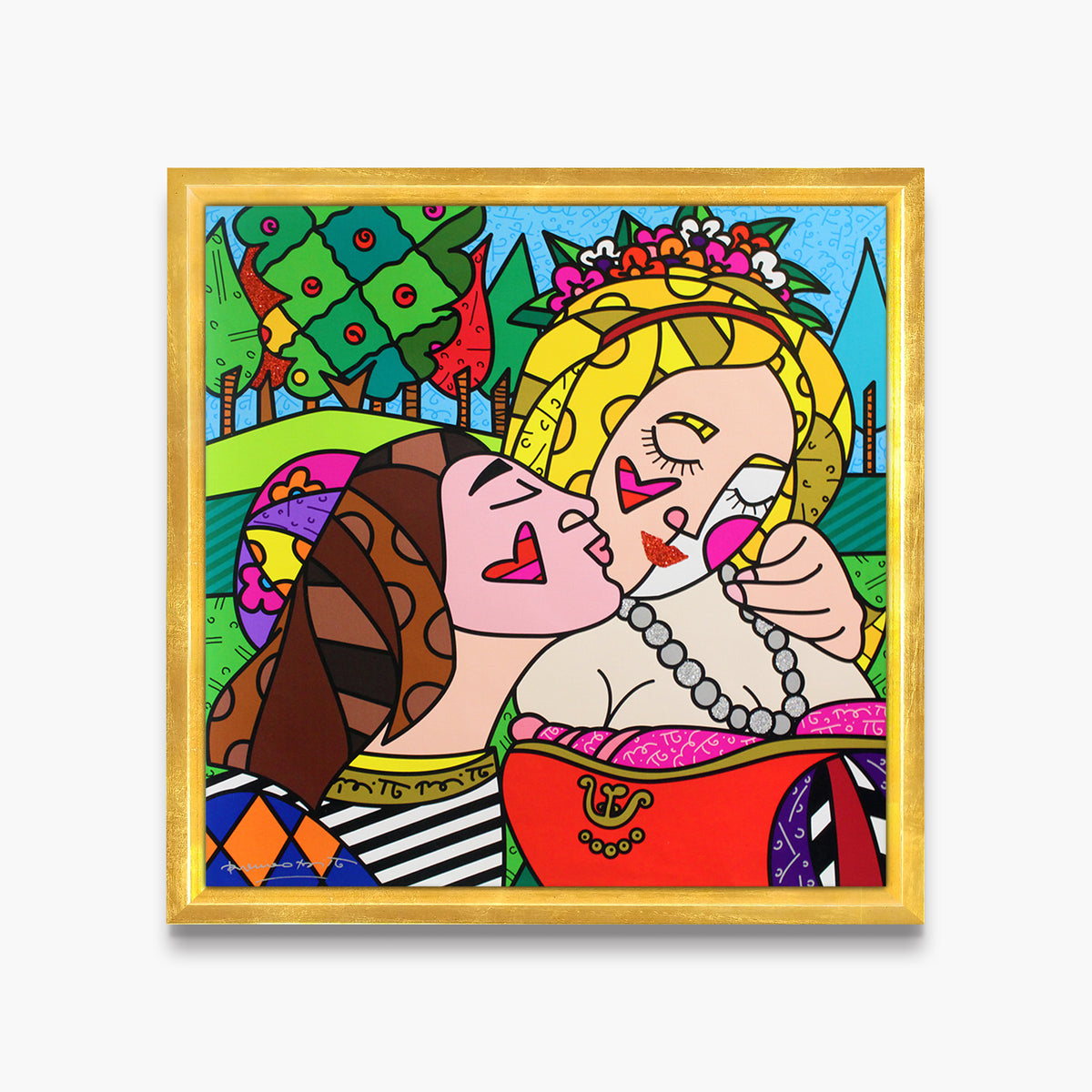 Romero Britto the kiss limited edition print  contemporary pop art piece