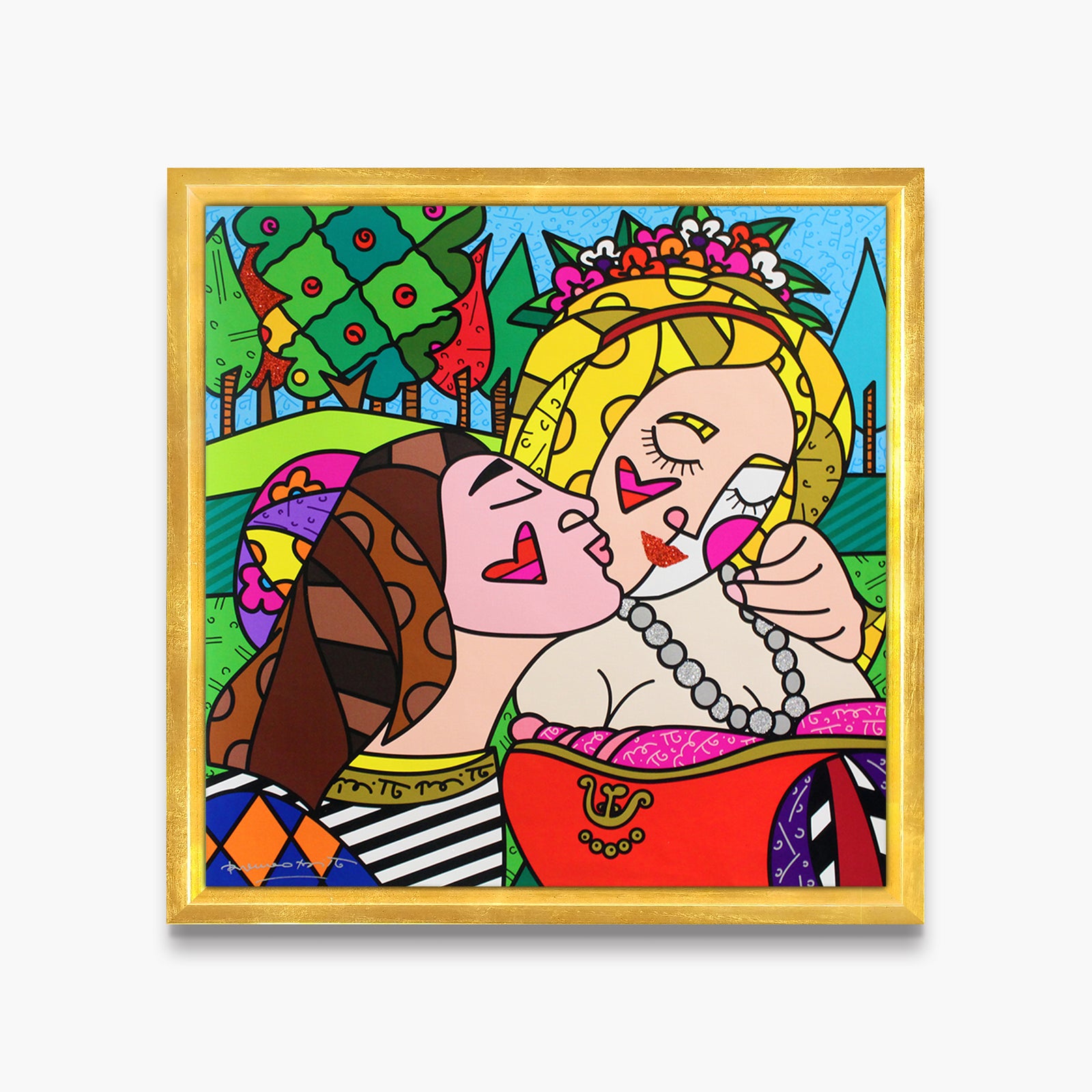 Romero Britto the kiss limited edition print  contemporary pop art piece