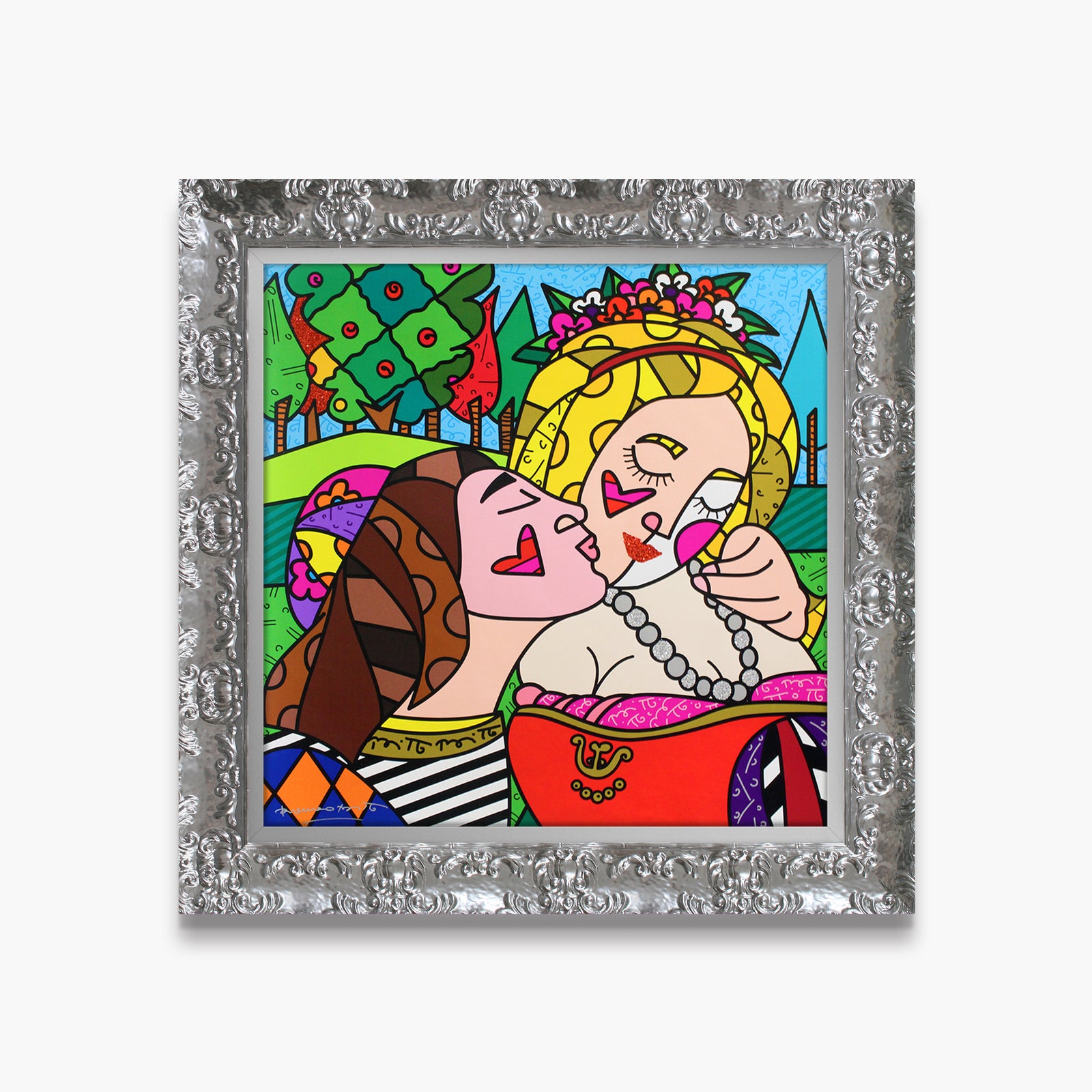 Romero Britto the kiss limited edition print  colorful pop art design