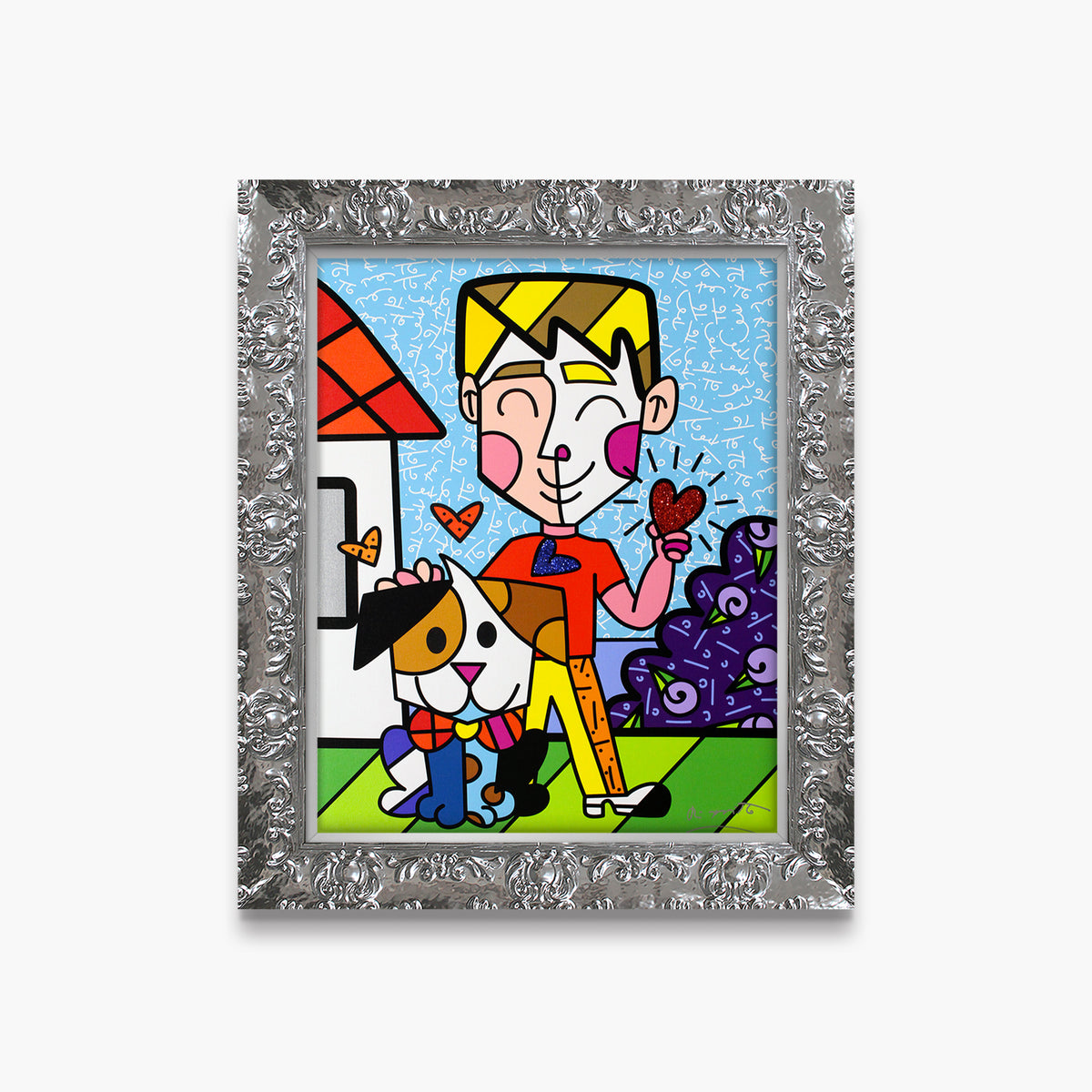 Romero Britto boy and his dog limited  colorful pop art design