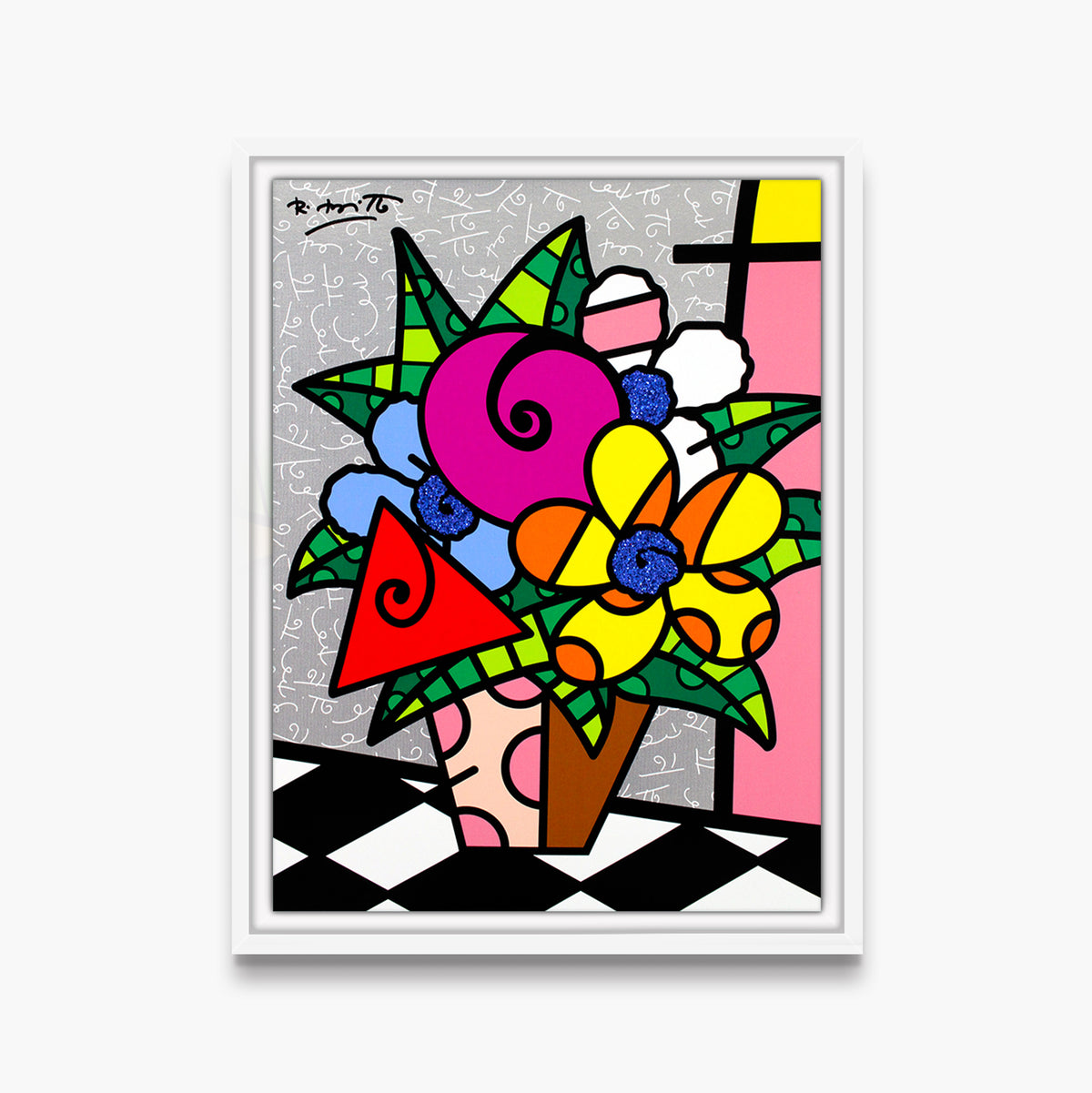 Romero Britto flowers for you limited edition  contemporary pop art piece