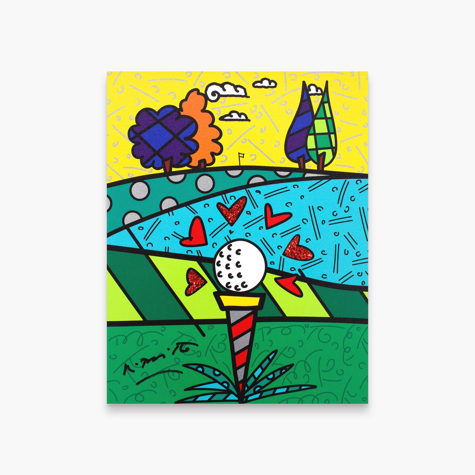 Romero Britto love golf limited edition print  colorful pop art design