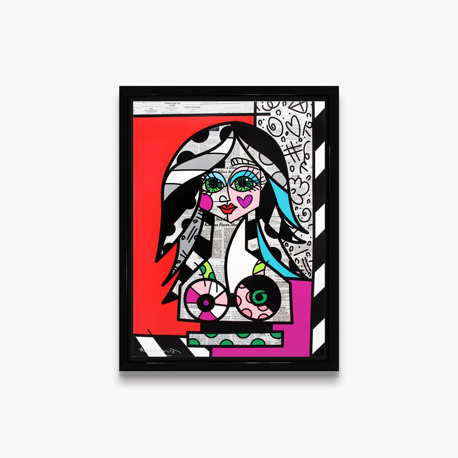 Romero Britto red pink limited edition print  contemporary pop art piece