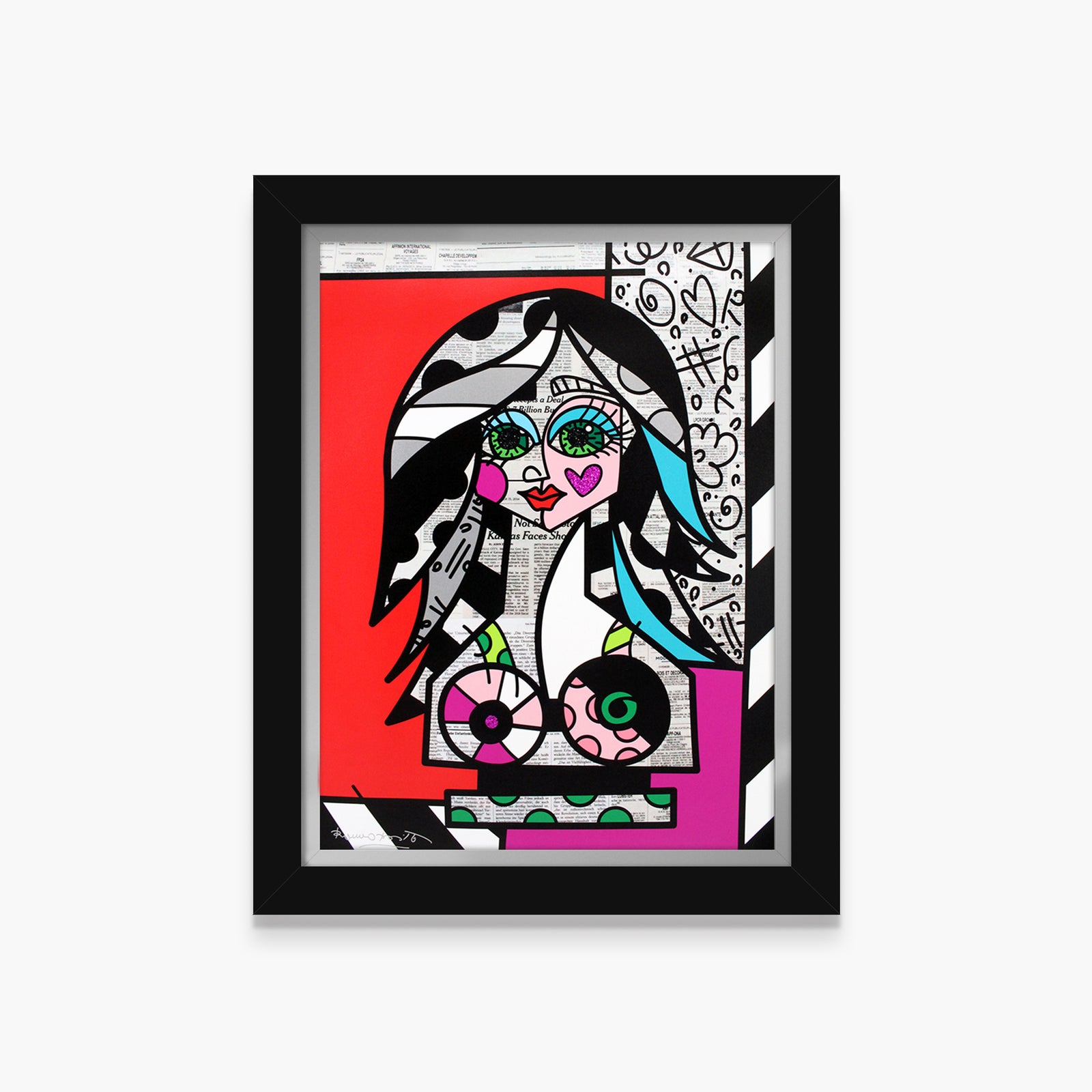 Romero Britto red pink limited edition print  colorful pop art design