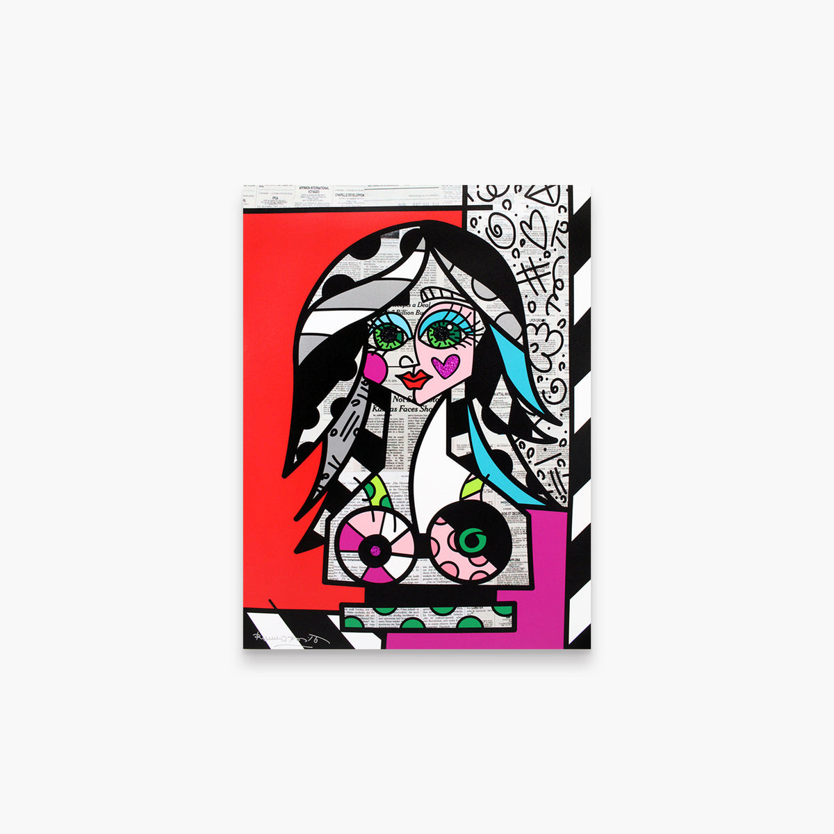 Romero Britto red pink limited edition print  colorful pop art design