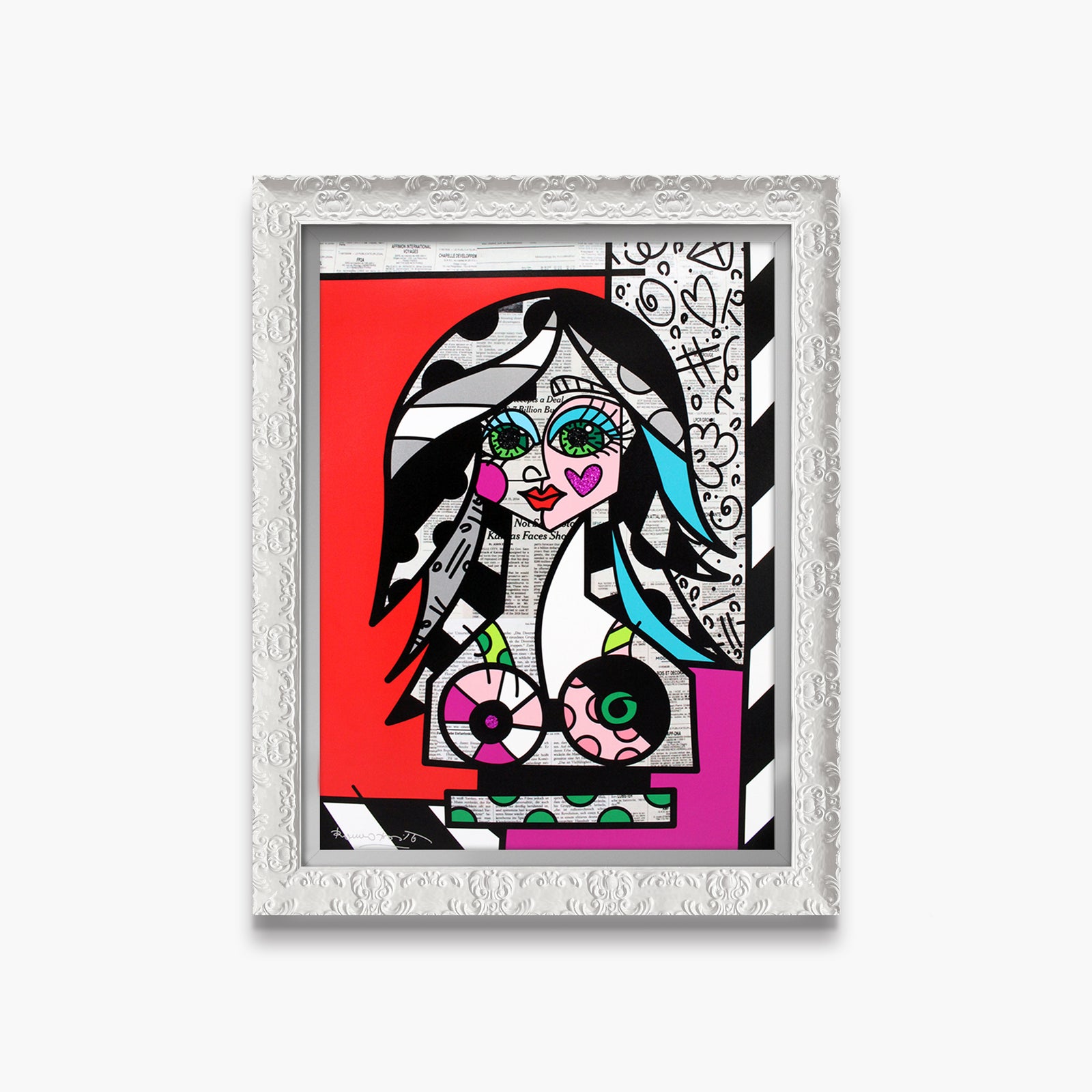 Romero Britto red pink limited edition print  colorful pop art design