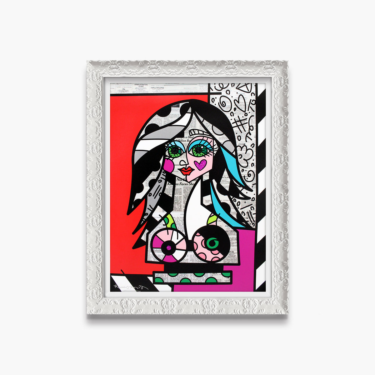 Romero Britto red pink limited edition print  contemporary pop art piece
