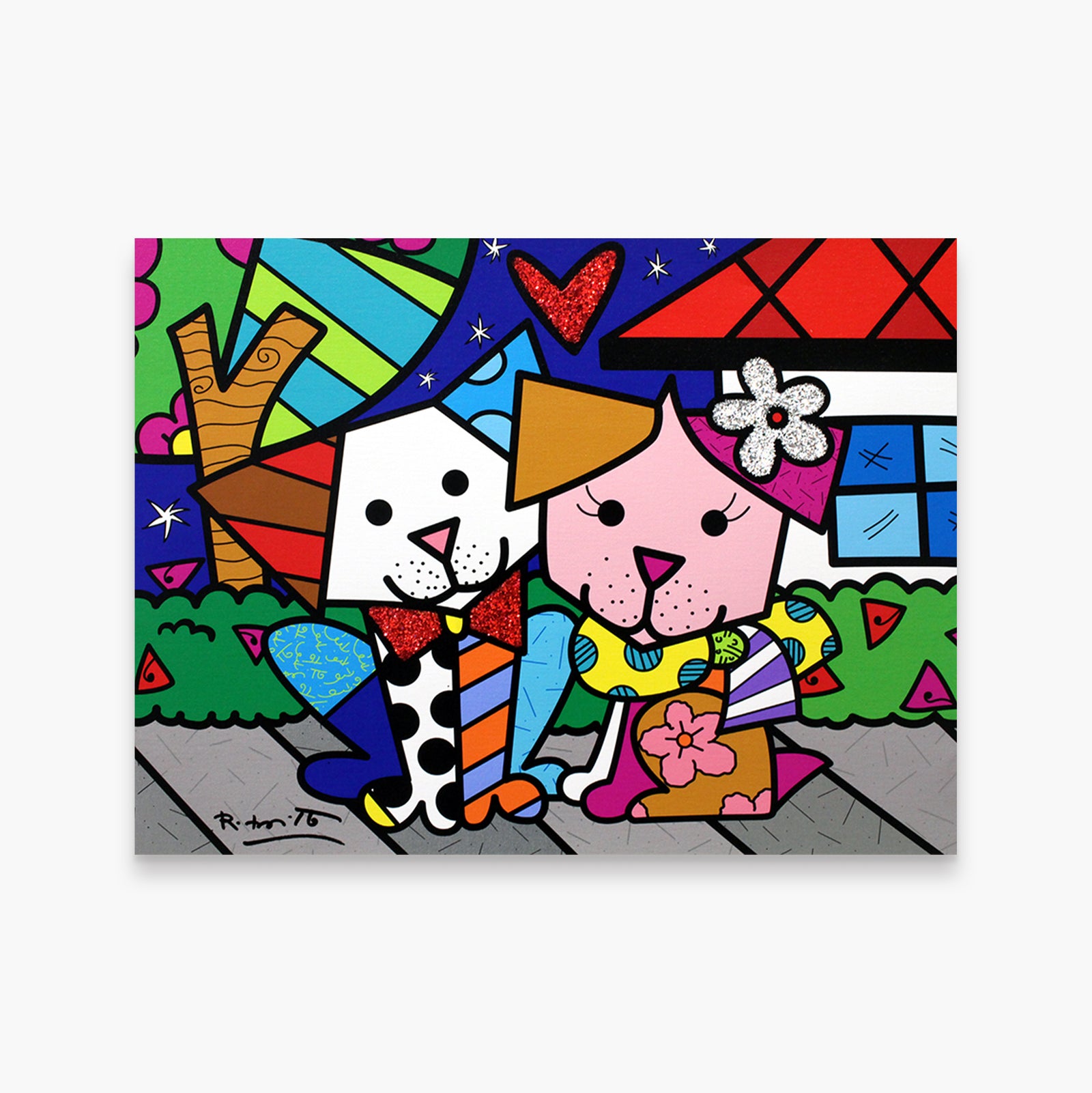 Romero Britto pet love limited edition print  colorful pop art design