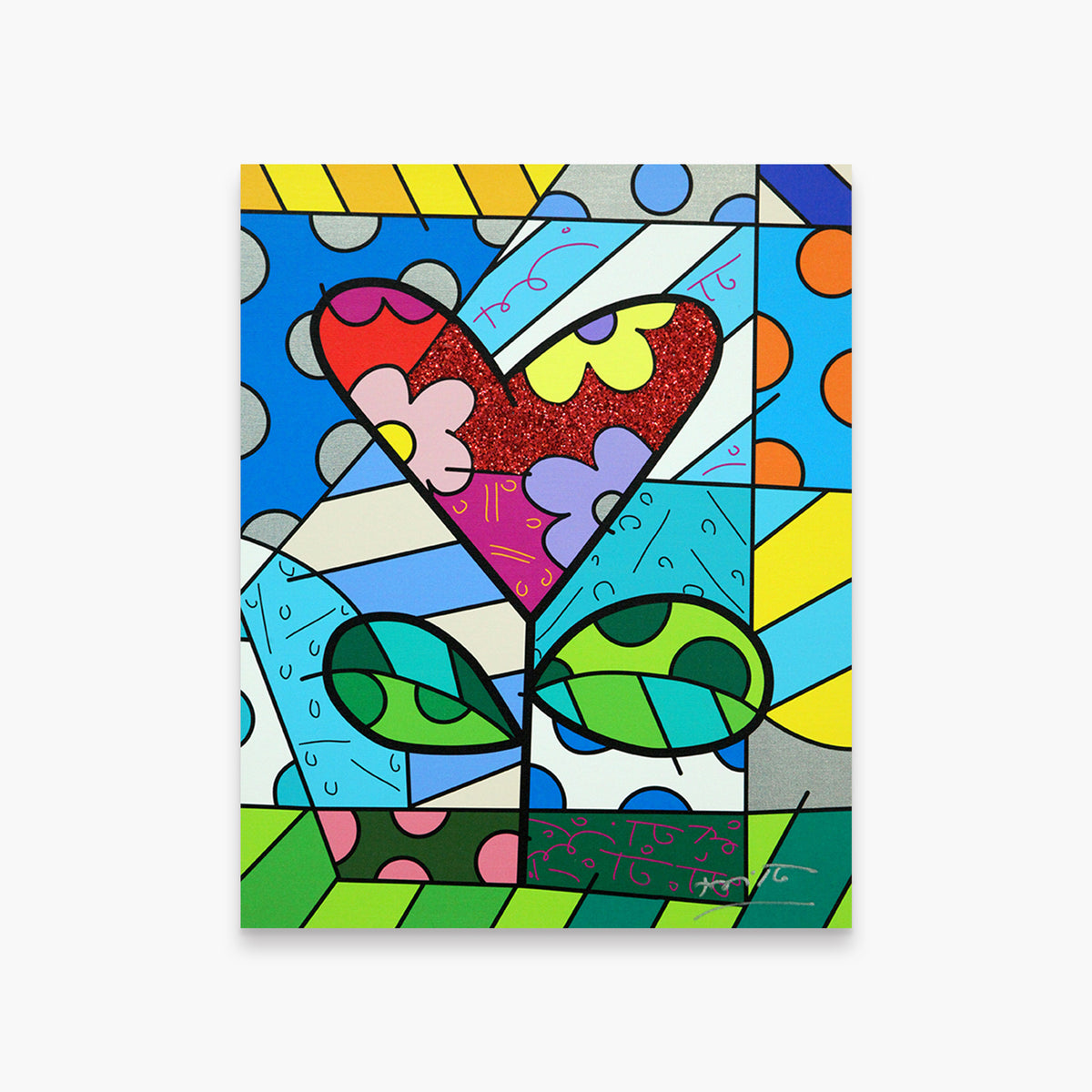 Romero Britto love blossoms limited edition print  colorful pop art design