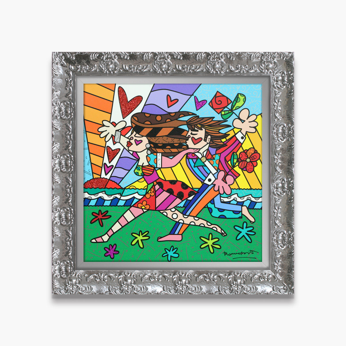Romero Britto love in the park limited  contemporary pop art piece