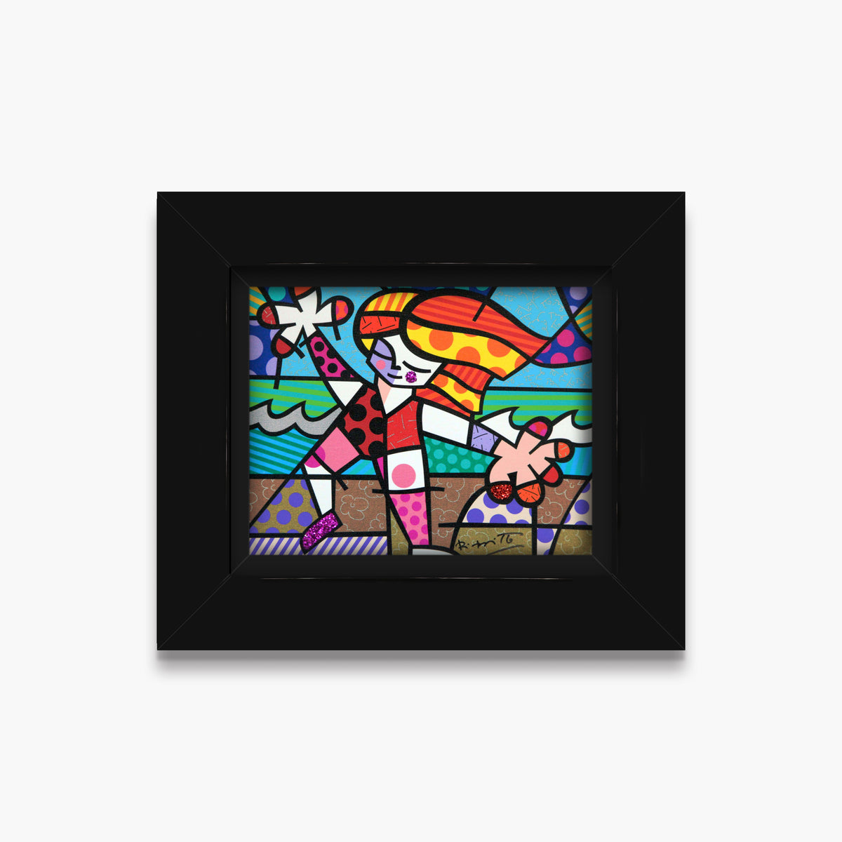 Romero Britto golden beach limited edition print  colorful pop art design