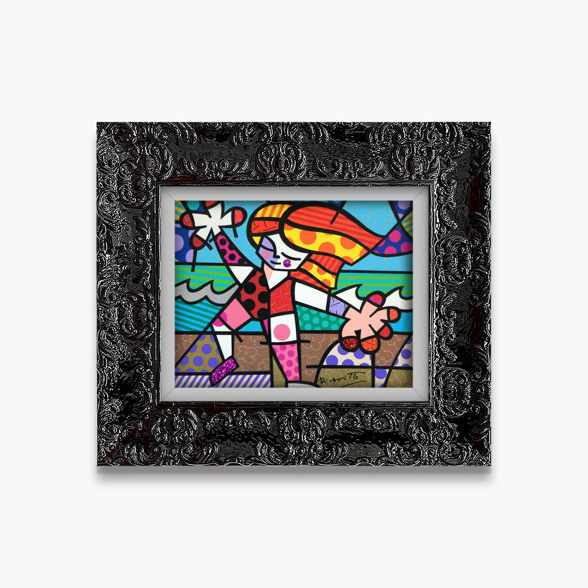 Romero Britto golden beach limited edition print  colorful pop art design