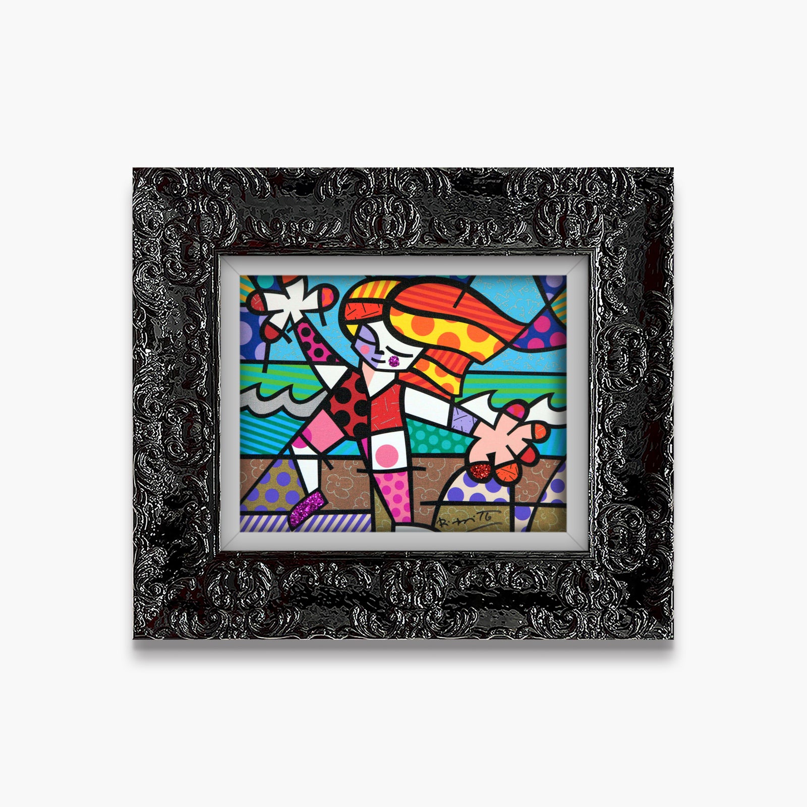 Romero Britto golden beach limited edition print  colorful pop art design