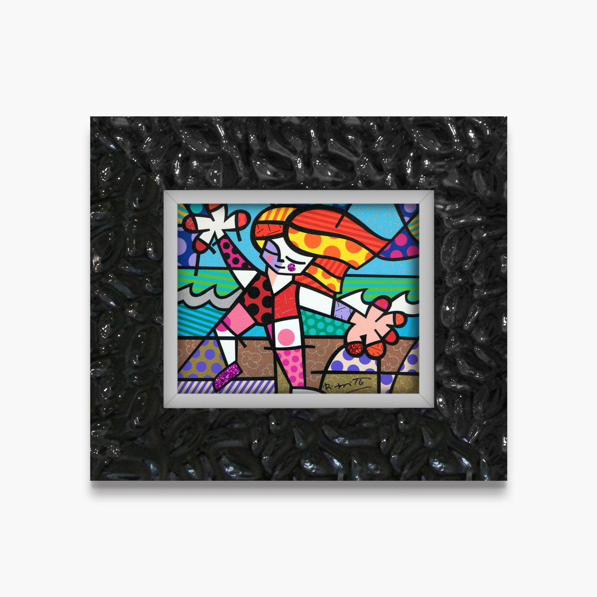 Romero Britto golden beach limited edition print  contemporary pop art piece
