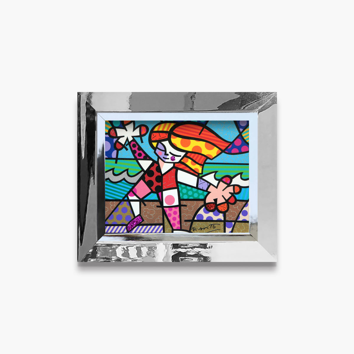 Romero Britto golden beach limited edition print  colorful pop art design