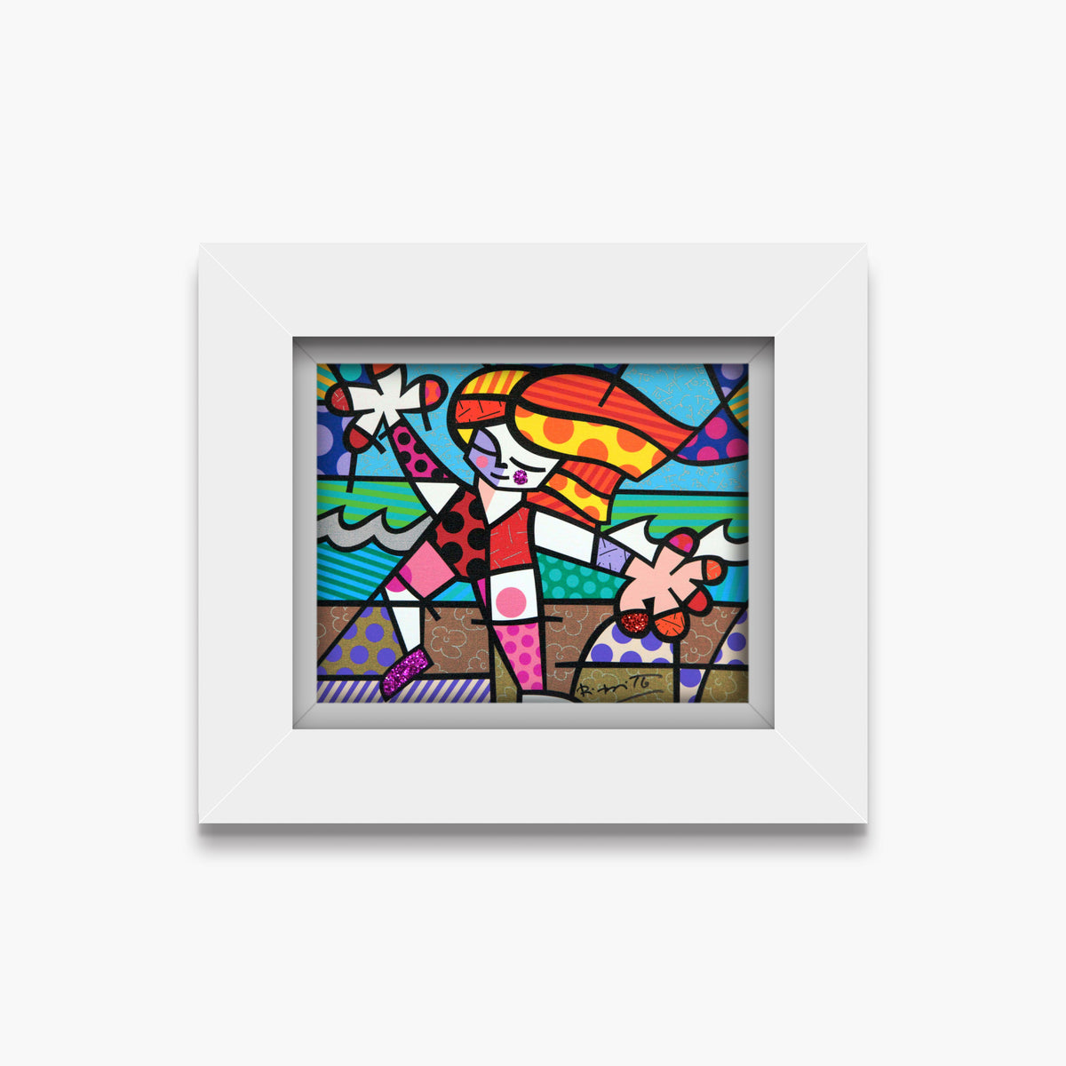 Romero Britto golden beach limited edition print  contemporary pop art piece