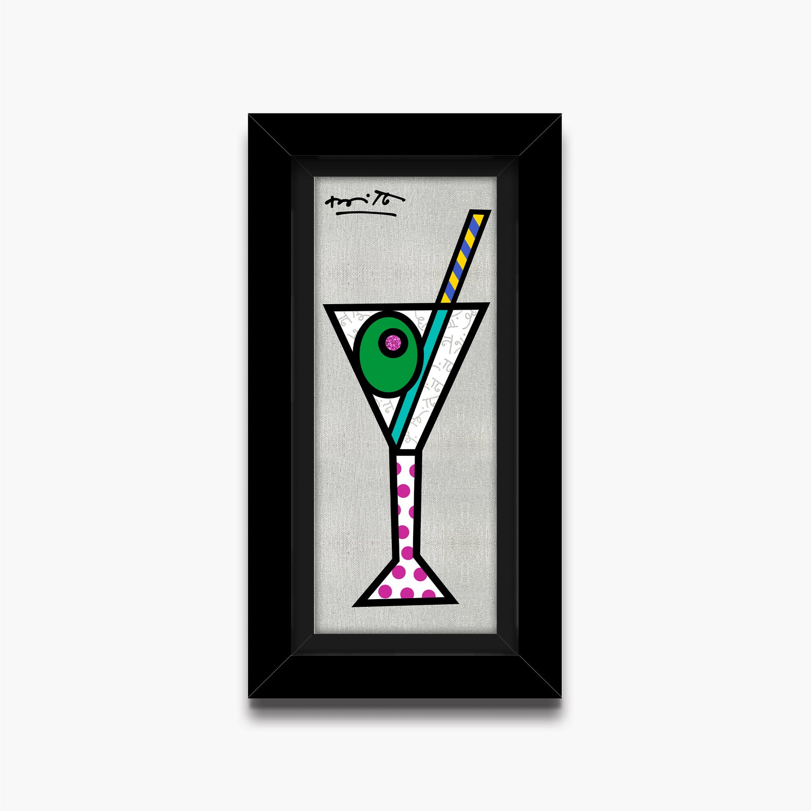 Romero Britto silver martini limited edition print  colorful pop art design