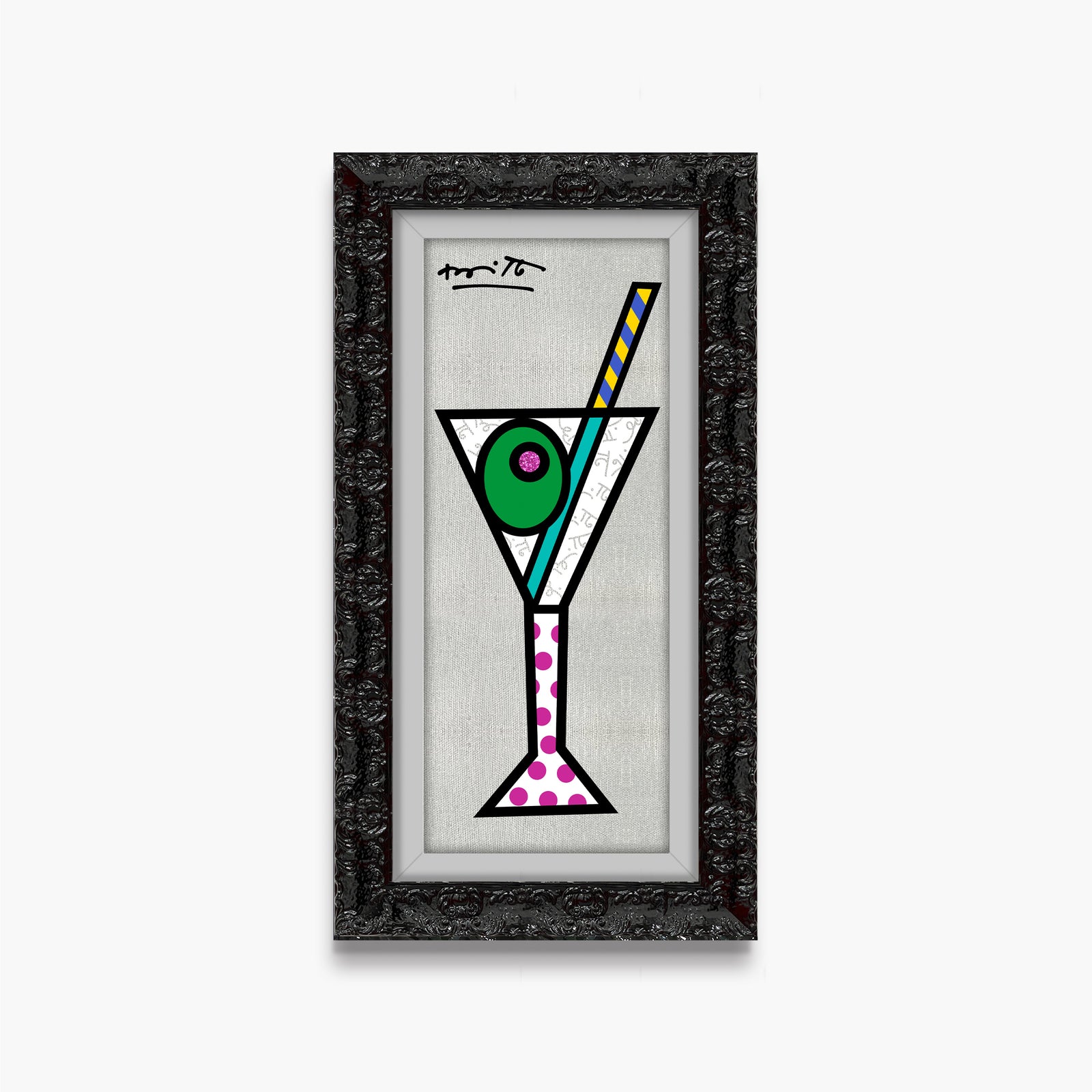 Romero Britto silver martini limited edition print  colorful pop art design