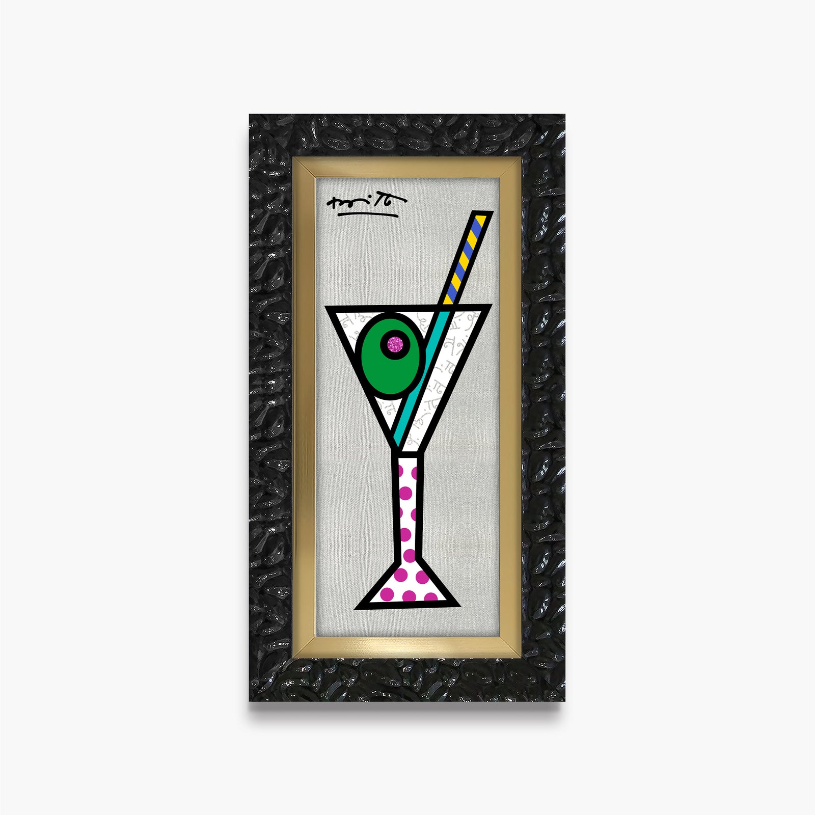 Romero Britto silver martini limited edition print  contemporary pop art piece