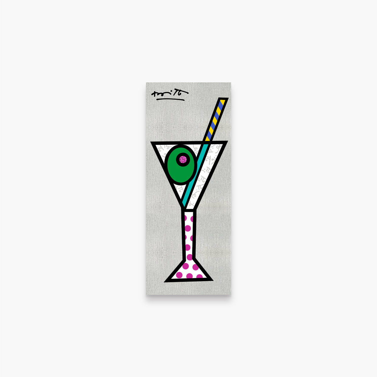Romero Britto silver martini limited edition print  colorful pop art design