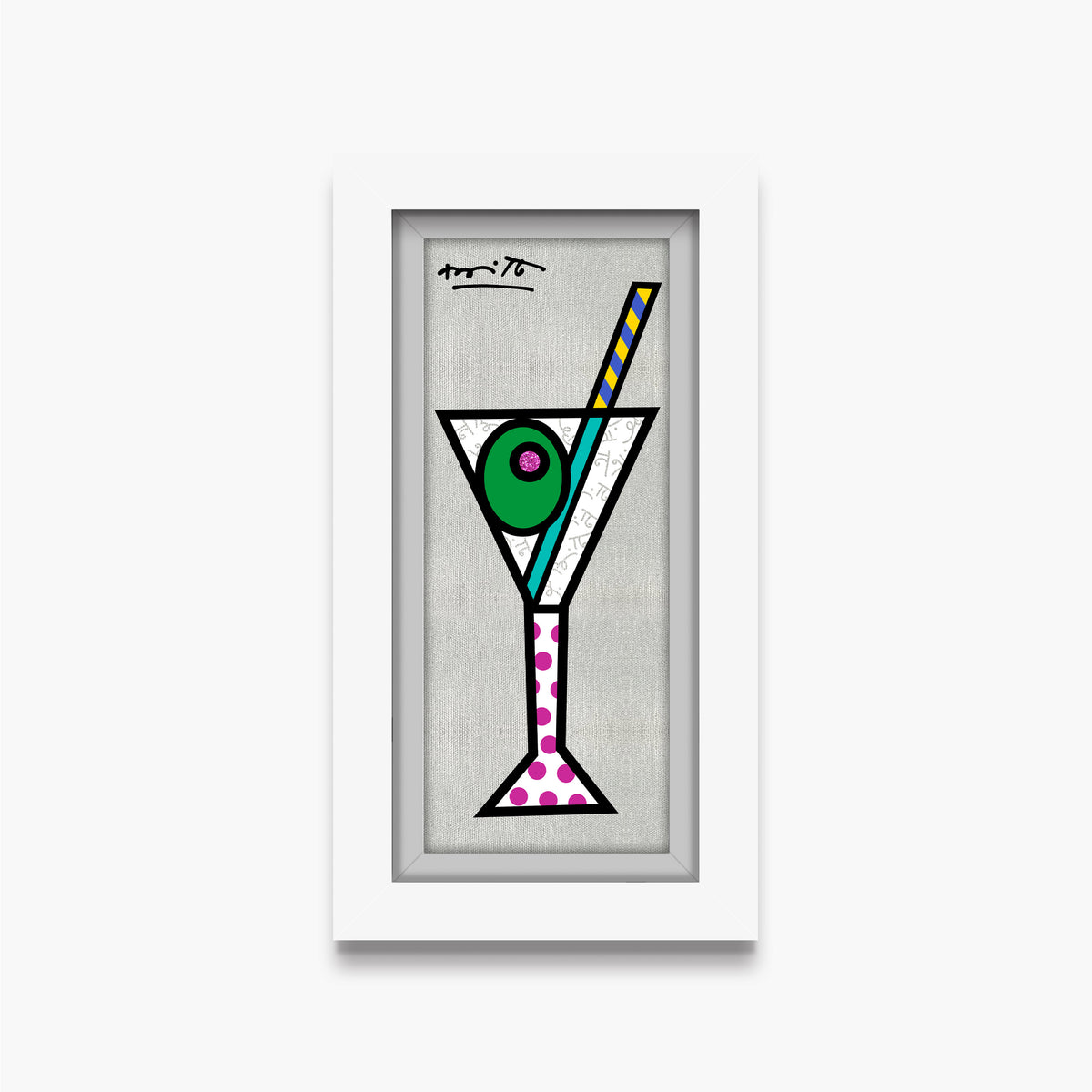 Romero Britto silver martini limited edition print  contemporary pop art piece