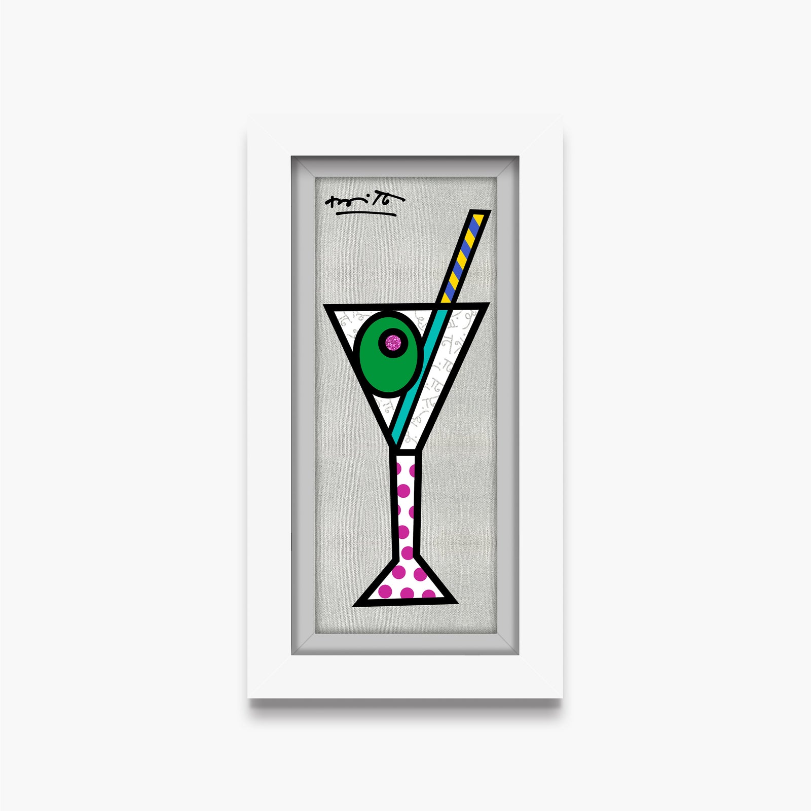 Romero Britto silver martini limited edition print  contemporary pop art piece