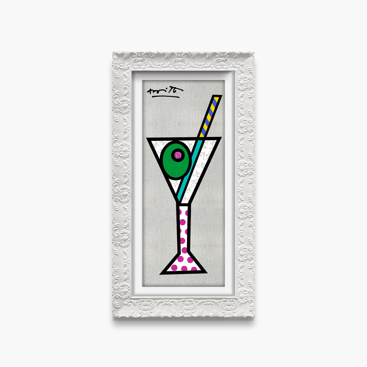 modern pop art silver martini limited edition print  vibrant home decor