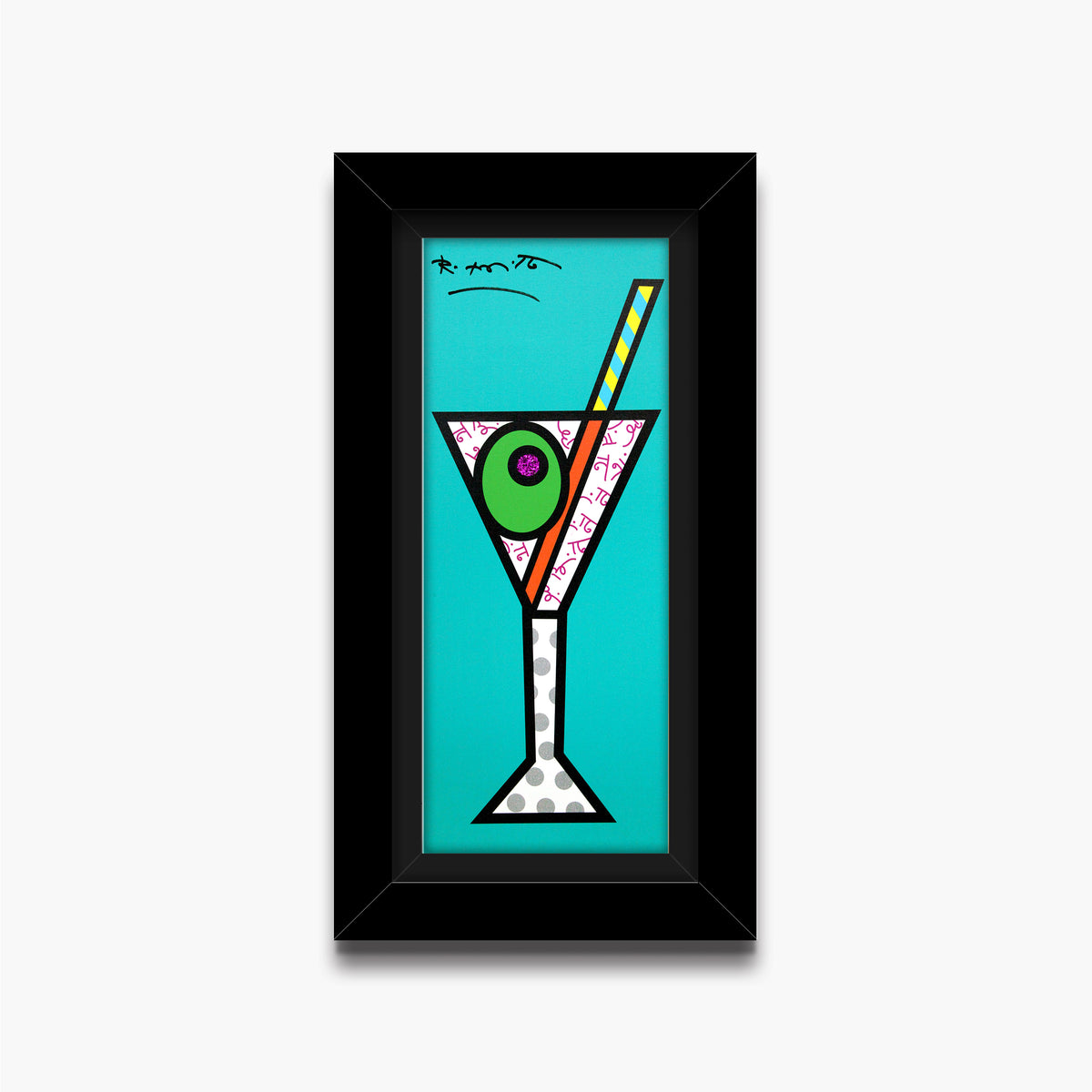 Romero Britto turquoise martini limited edition print  colorful pop art design