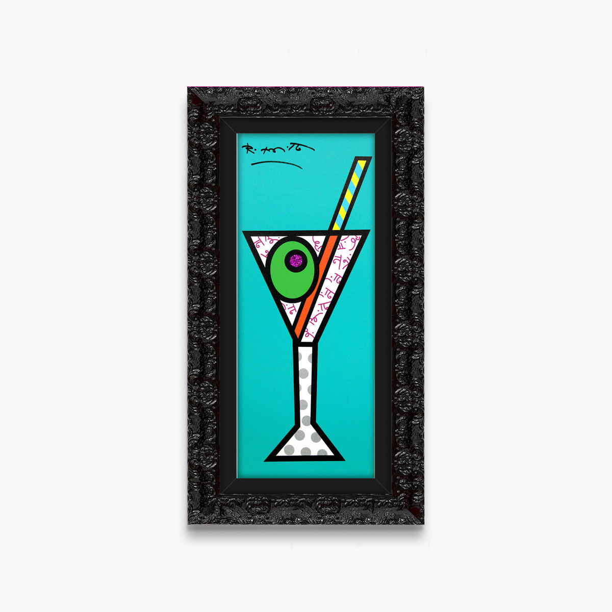 Romero Britto turquoise martini limited edition print  contemporary pop art piece