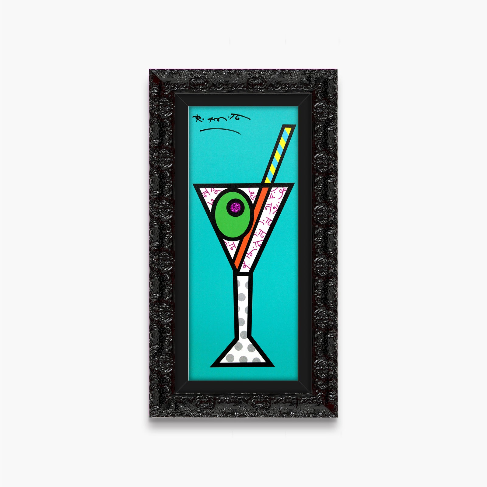 Romero Britto turquoise martini limited edition print  contemporary pop art piece