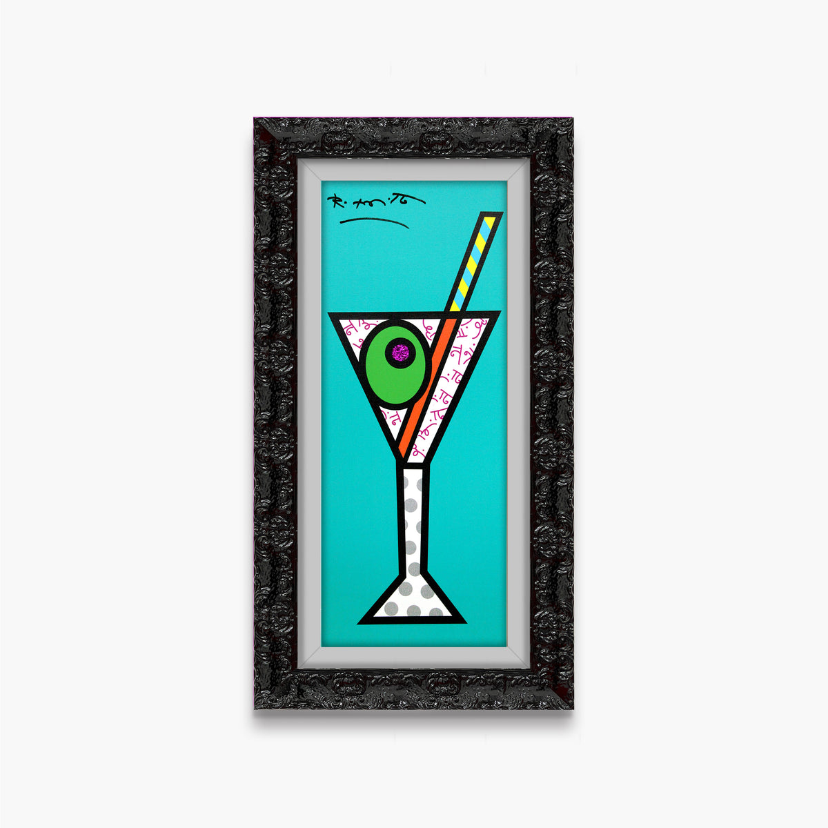 Romero Britto turquoise martini limited edition print  colorful pop art design