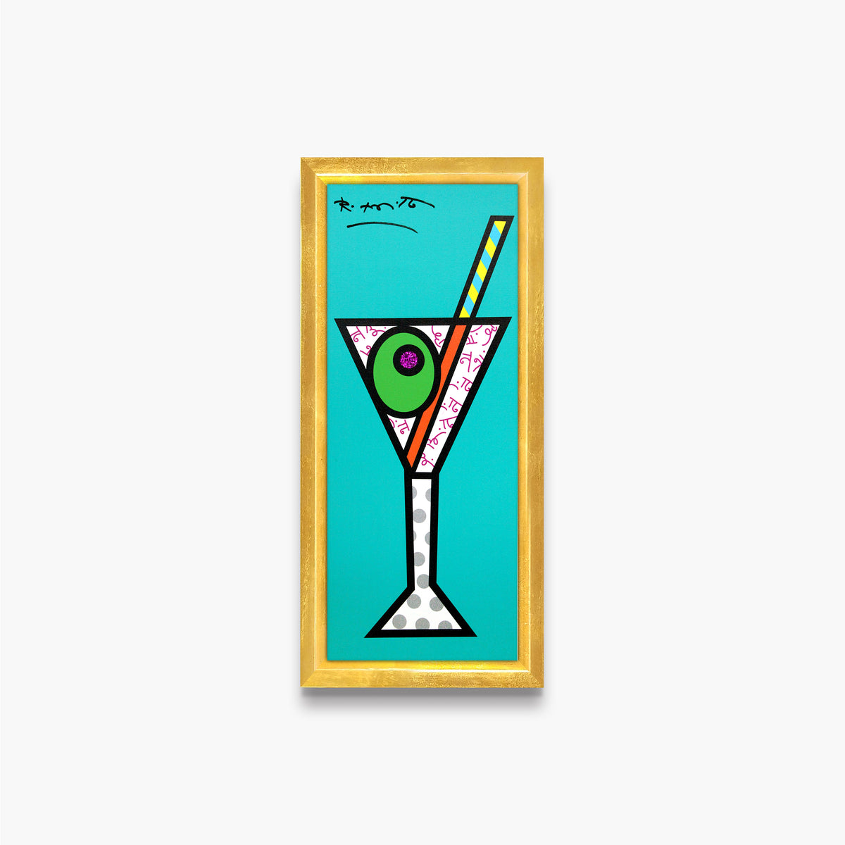 Romero Britto turquoise martini limited edition print  contemporary pop art piece