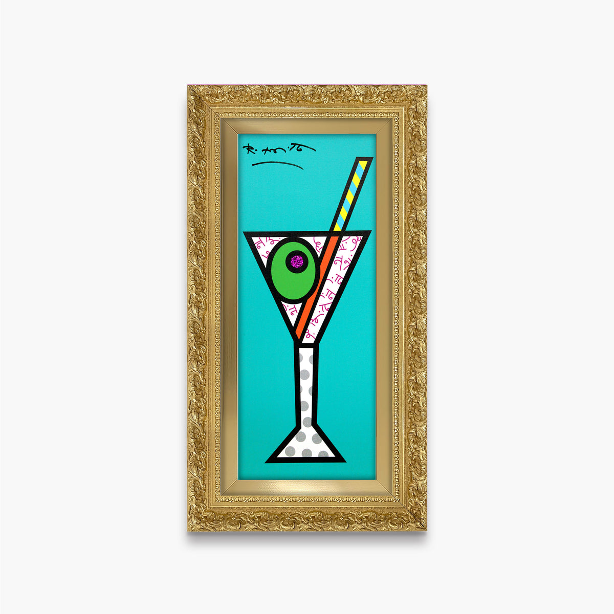 Romero Britto turquoise martini limited edition print  contemporary pop art piece